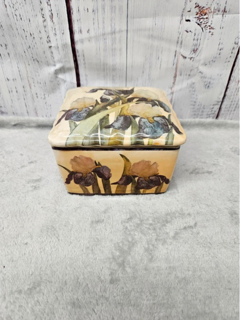 Square Ceramic Painted Jewelry Box w/ Padded Satin Interior